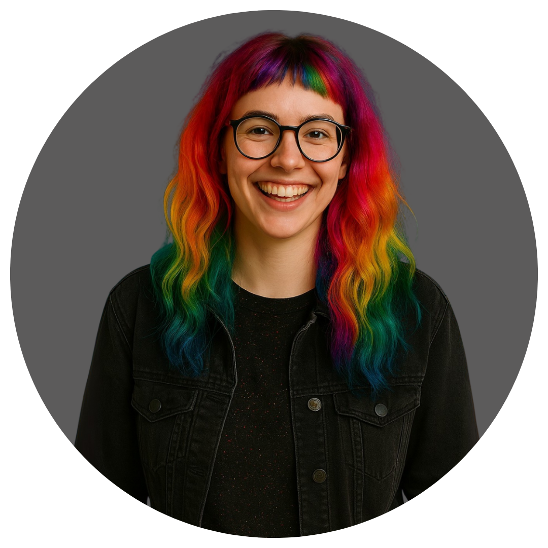 ein KI-generiertes Bild von einer jungen Frau mit bunten Haaren