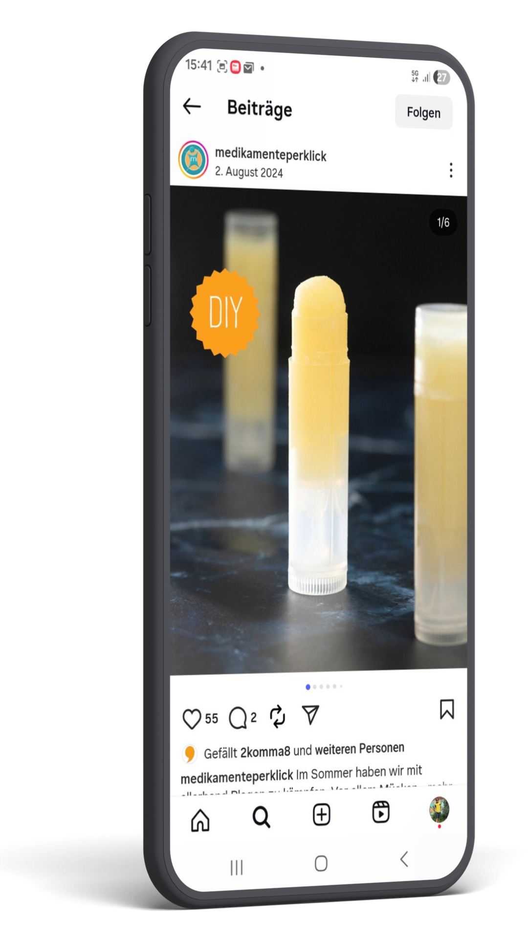 Smartphone mit Instagram-Beitrag von medikamente-per-klick.de